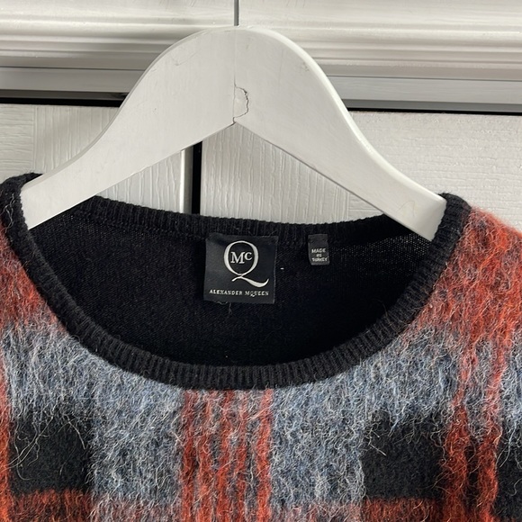ALEXANDER 💀 MCQUEEN Plaid Mohair Front Crew Neck Sweater Medium - Picture 6 of 10